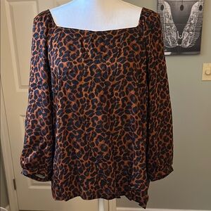 J. Jill Brown and Black Boxy Blouse 3/4 Sleeve